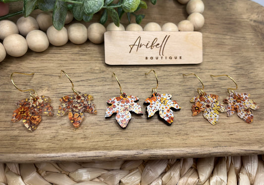 Fall Print Acrylic Leaf Earrings