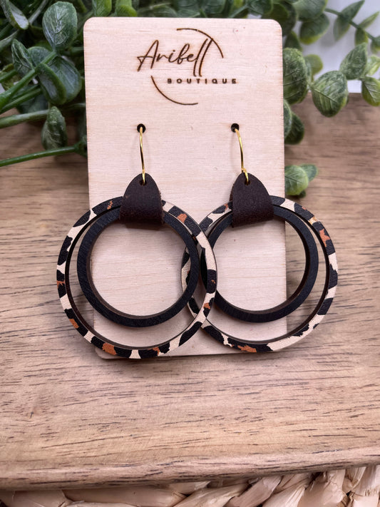leopard wood hoop earrings