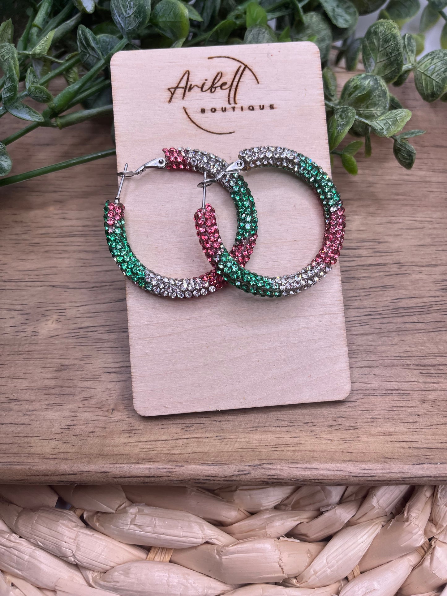 Christmas Rhinestone Hoop Earrings.