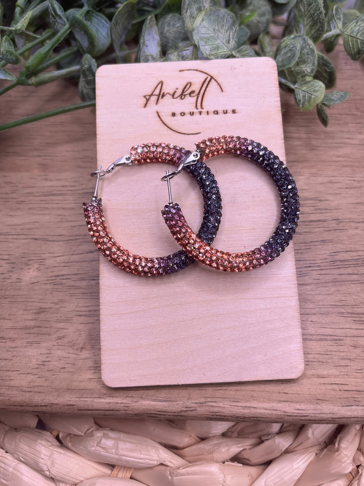 Fall orange/black rhinestone hoops