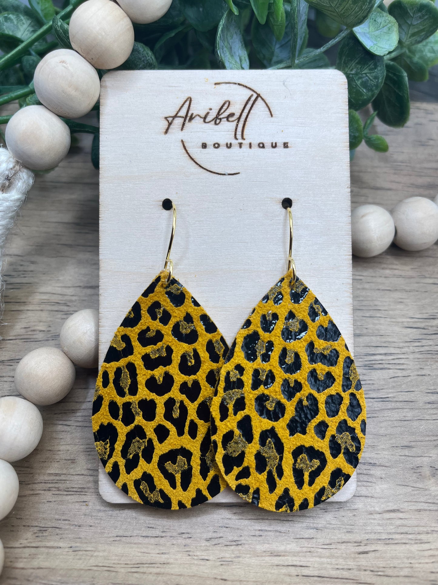 Black Leopard Print on Mustard Leopard Teardrop