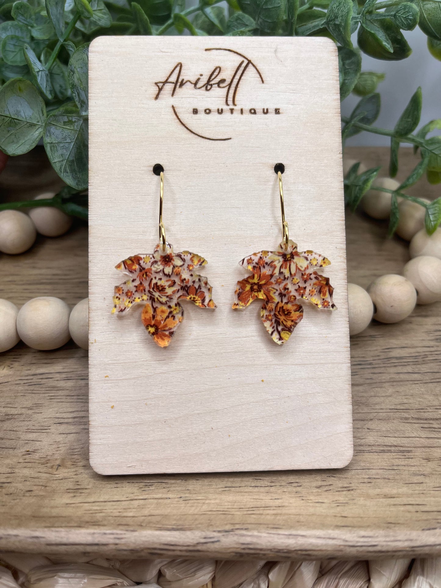 Fall Print Acrylic Leaf Earrings