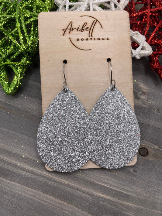 Silver glitter Teardrop Earrings.