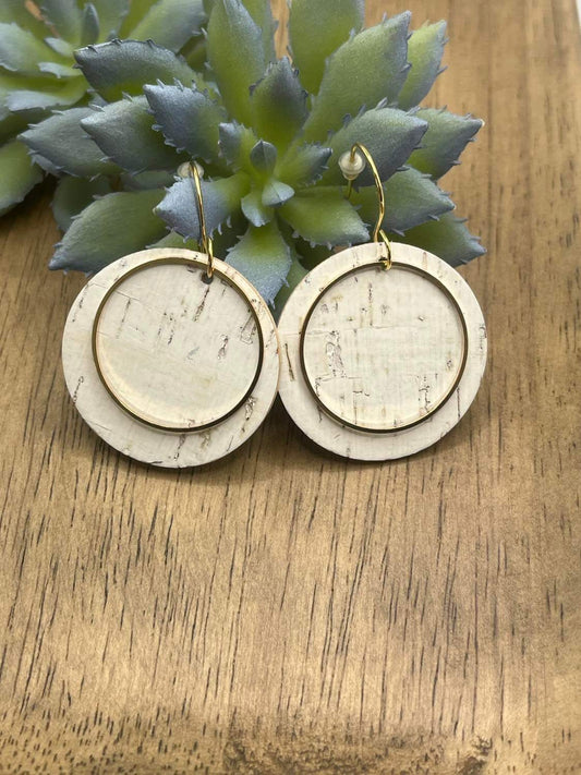 White Birch Cork on Leather Earrings