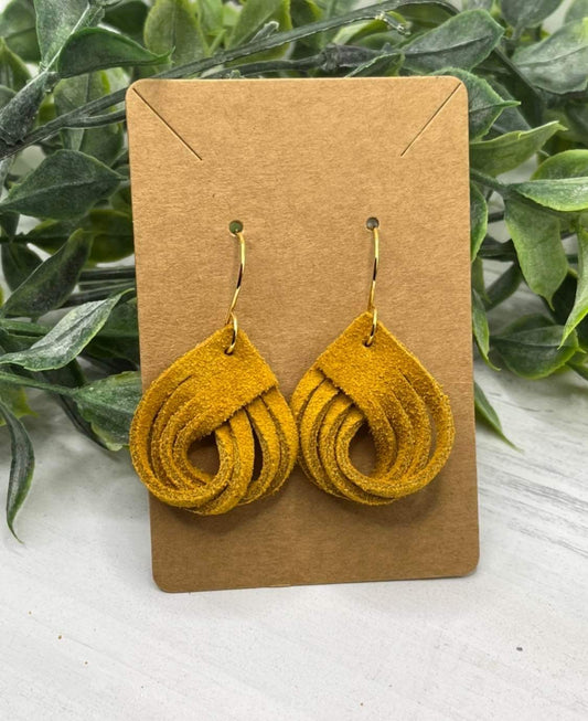 Mustard Yellow twist  fringe loop earring